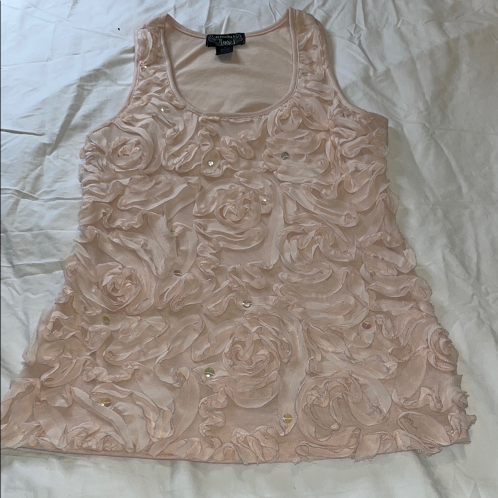 Pink Ruffled Embellished Sleeveless Tank Top